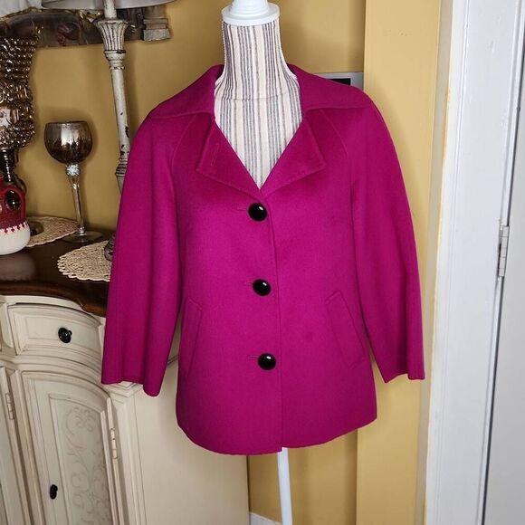 Vintage Talbots collection fuschia wool and angora coat women's medium - Picture 5 of 8